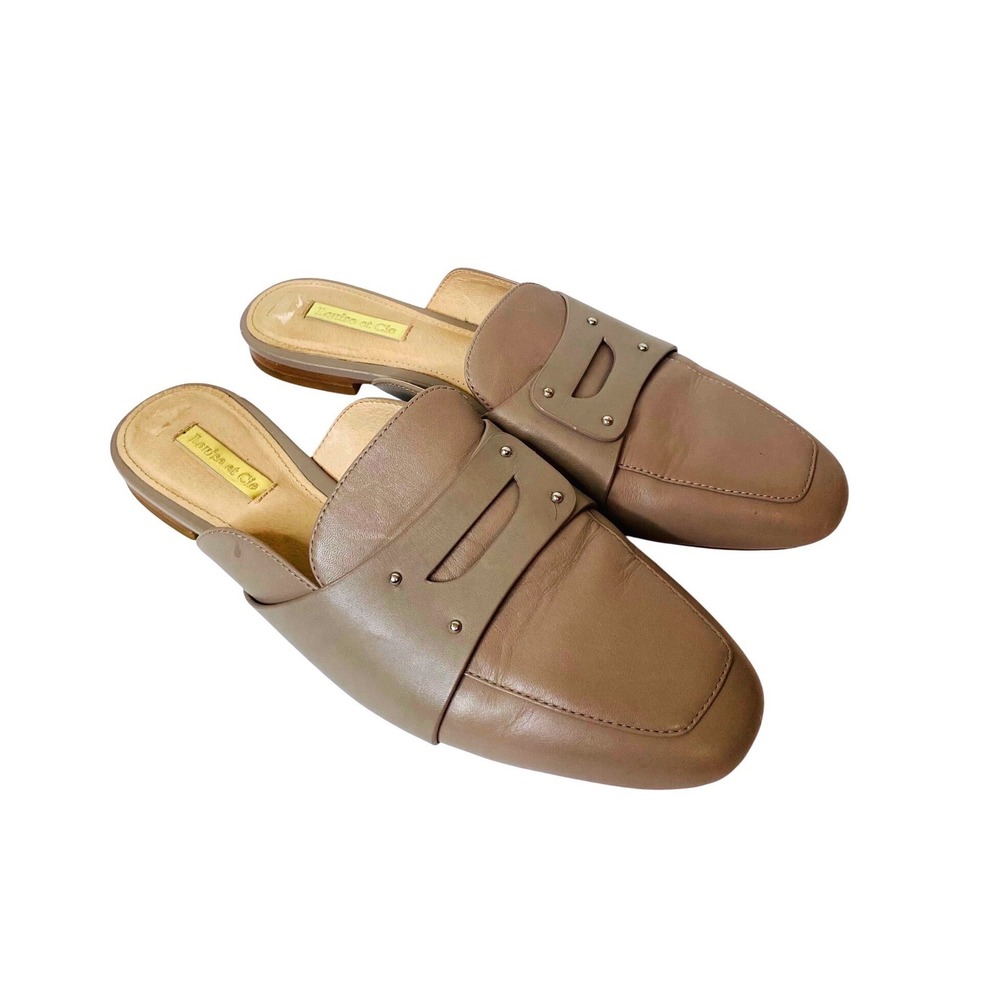 Louise et Cie  Sz 8.5 Mule Loafers Taupe Beige Square Toe Slip‎ On Flats